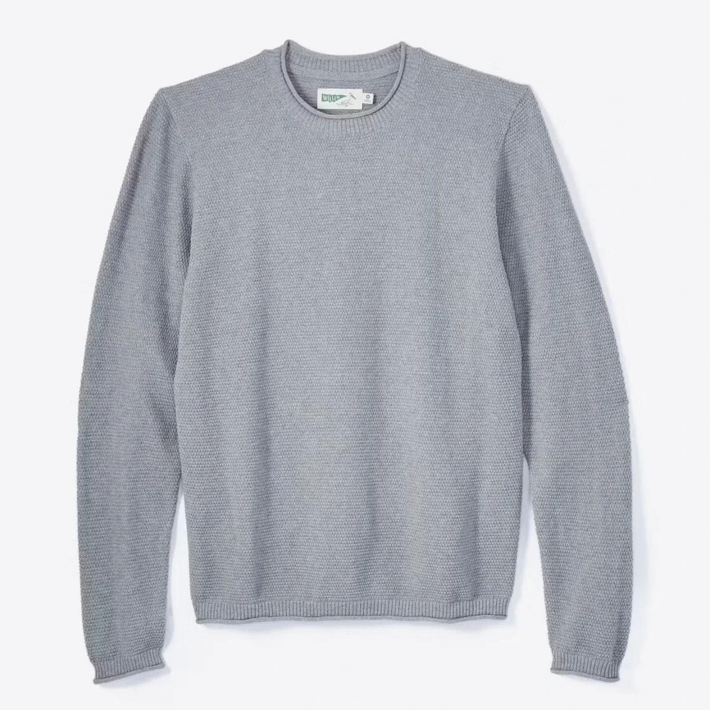 Wellen Mens Organic Cotton Cashmere Sweater Grey Textured Crewneck Size Medium